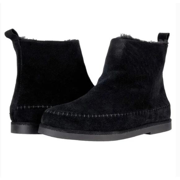 NEW Steve Madden Moccasin Boots Tommy Bootie Black Suede Shearling Lined 5 $110 - Picture 1 of 12